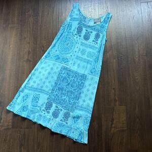 Vintage 80s 90s Teal Turquoise Blue Ditzy Floral Patterned Sundress C Anderson S